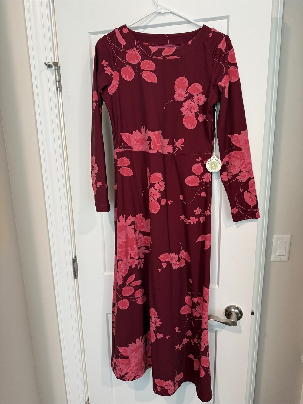 Spartina 449 Long-Sleeve Floral Irene Midi Dress in Bordeaux and Pink